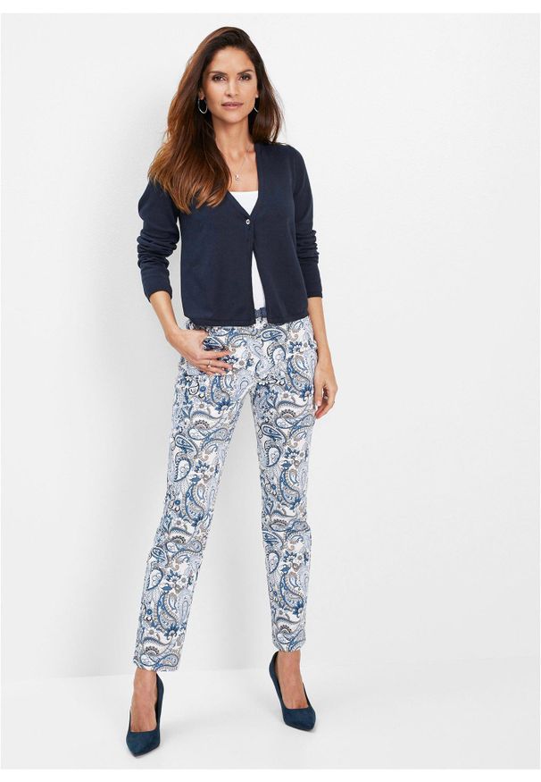 bonprix - Gładki kardigan. Kolor: niebieski. Materiał: dzianina. Wzór: gładki, ze splotem. Styl: klasyczny