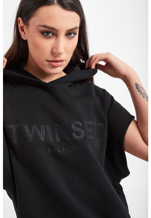 Twinset Milano - BLUZA TWINSET. Typ kołnierza: kaptur. Materiał: bawełna. Długość: krótkie. Wzór: haft