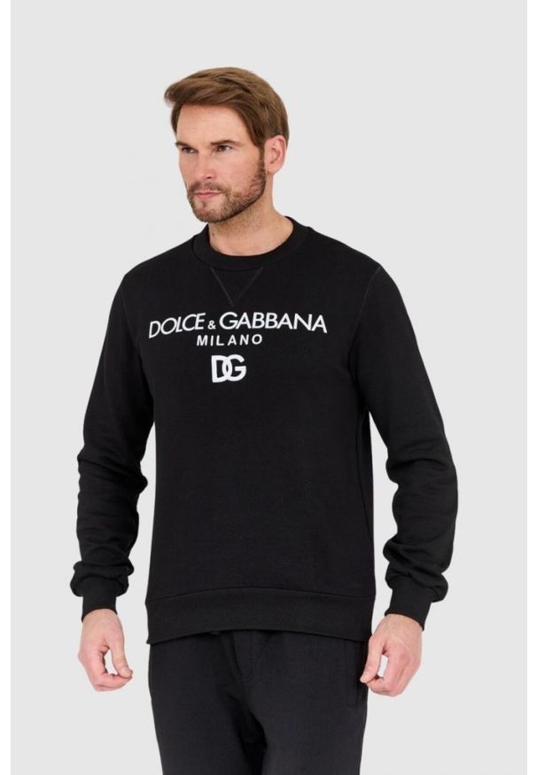 Dolce and Gabbana - DOLCE & GABBANA Czarna męska bluza z haftowanym logo, Rozmiar 54. Kolor: czarny. Wzór: haft