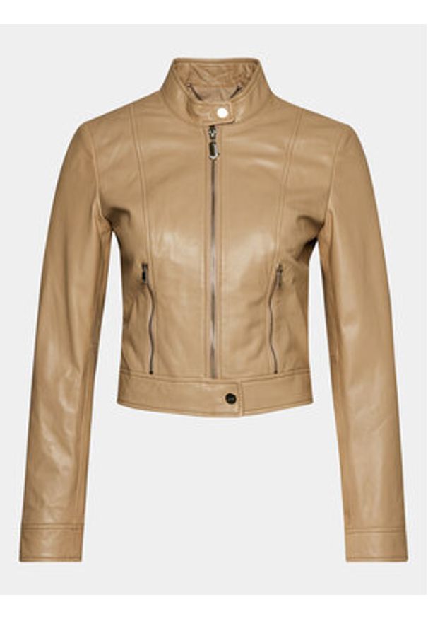 Liu Jo Kurtka skórzana CA4256 P0336 Beżowy Regular Fit. Kolor: beżowy. Materiał: skóra