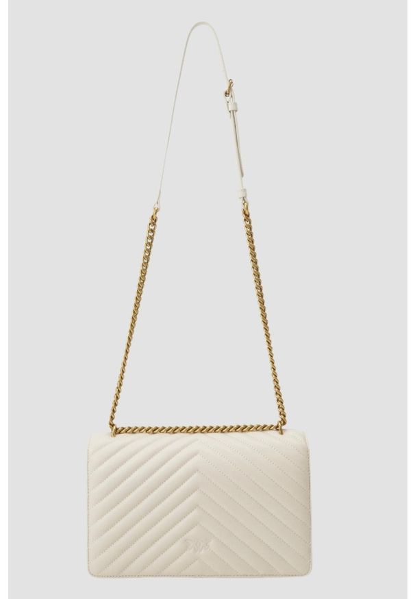 Pinko - PINKO Ecru torebka Love One Classic. Kolor: biały. Materiał: skórzane