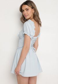 Born2be - Niebieska Sukienka Vices w Rustykalnym Stylu z Gorsetowym Wiązaniem Tolaviela. Okazja: na spacer, na imprezę. Typ kołnierza: dekolt gorset. Kolor: niebieski. Materiał: jeans. Wzór: aplikacja. Typ sukienki: gorsetowe. Styl: elegancki #5