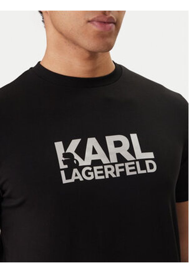 Karl Lagerfeld - KARL LAGERFELD T-Shirt 755780 500235 Czarny Regular Fit. Typ kołnierza: dekolt w karo. Kolor: czarny. Materiał: bawełna