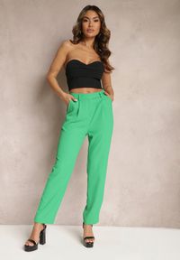 Renee - Zielone Spodnie High Waist z Gumką w Talii i Prostymi Nogawkami Brenissa. Okazja: na co dzień. Stan: podwyższony. Kolor: zielony. Styl: casual, elegancki #1