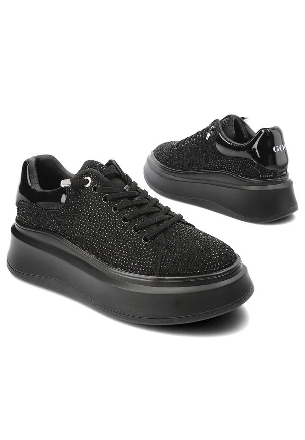 GOE - Czarne Sneakersy Goe Modne Obuwie Damskie Na Platformie. Okazja: na co dzień. Kolor: czarny. Materiał: lakier, materiał. Wzór: aplikacja. Obcas: na platformie