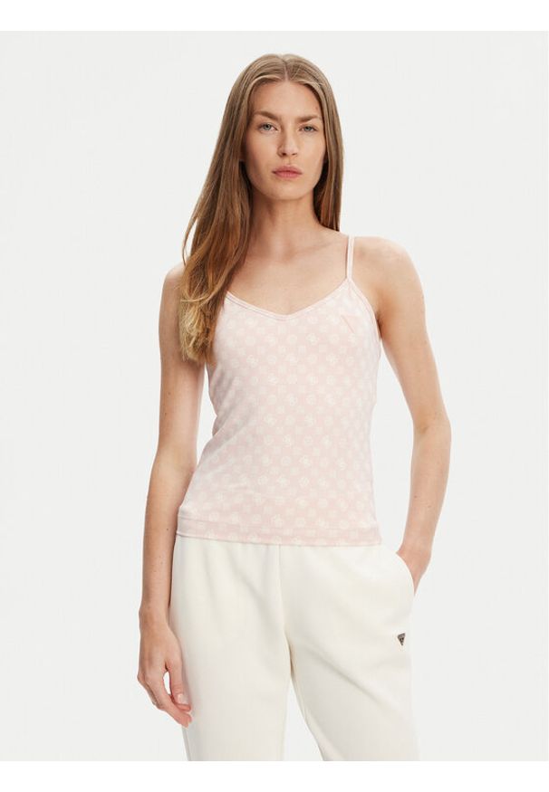 Guess Top V5YP11 MC03W Różowy Slim Fit. Kolor: różowy. Materiał: syntetyk