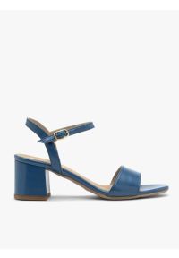 Ryłko - Niebieskie sandały na klocku. Kolor: niebieski. Materiał: skóra. Obcas: na obcasie. Styl: street. Wysokość obcasa: niski #1