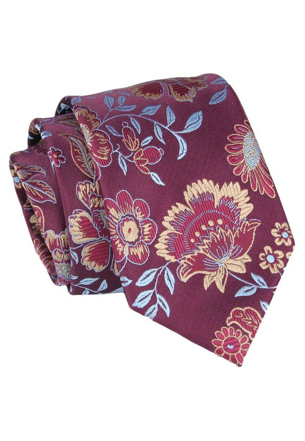 Alties - Krawat - ALTIES - Bordowy Krawat z Motywem Kwiatowym. Kolor: czerwony. Materiał: tkanina. Wzór: kwiaty. Styl: elegancki, wizytowy