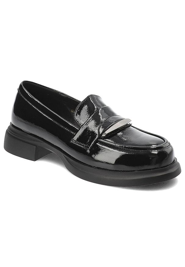 Czarne Półbuty S.Barski Eleganckie Mokasyny Damskie. Kolor: czarny. Materiał: materiał. Sezon: lato. Styl: elegancki
