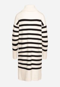 Born2be - Kremowo-Czarna Sweterkowa Sukienka z Golfem Wiskozą i Modalem Ozdobiona Paskami Fesalttia. Okazja: na co dzień. Typ kołnierza: golf. Kolor: beżowy. Materiał: wiskoza. Długość rękawa: długi rękaw. Wzór: aplikacja. Typ sukienki: proste. Styl: casual, elegancki #7
