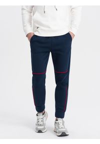 Ombre Clothing - Spodnie męskie dresowe z kontrastowymi przeszyciami - granatowe V4 OM-PASK-0145 - XXL. Kolor: niebieski. Materiał: dresówka #3