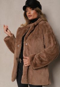 Renee - Brązowa Kurtka Dorima. Kolor: brązowy. Materiał: skóra, poliester, futro. Sezon: jesień, zima. Styl: elegancki #5