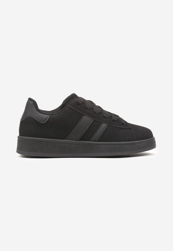 Renee - Czarne Sneakersy na Niskiej Platformie z Naszywkami Flordexia. Okazja: na co dzień. Kolor: czarny. Materiał: jeans. Wzór: aplikacja. Obcas: na platformie