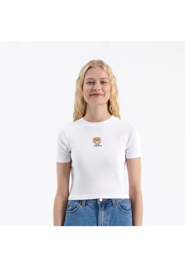 House - Koszulka z misiem Stay Positive - Biały. Kolor: biały