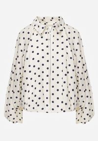 Renee - Jasnobeżowa Nietoperzowa Bluza z Wiskozą w Kropki z Kołnierzykiem Meze. Okazja: na co dzień. Kolor: beżowy. Materiał: wiskoza. Wzór: kropki. Styl: casual #2