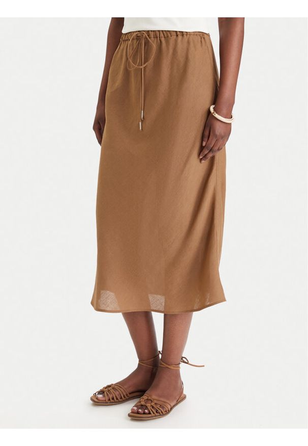 Marella Spódnica maxi Gamba 2613101094 Brązowy Regular Fit. Kolor: brązowy. Materiał: len