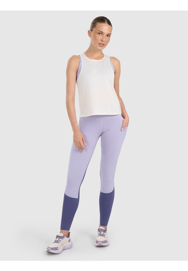 4f - 4F Top treningowy szybkoschnący damski - beżowy S. Kolor: beżowy. Materiał: tkanina, włókno, syntetyk, materiał. Sport: fitness, joga i pilates