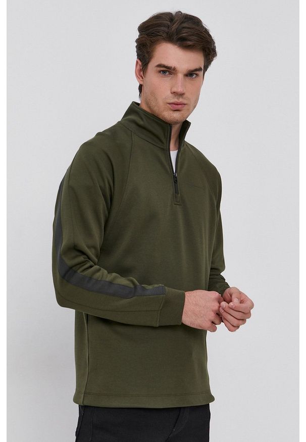 G-Star RAW - G-Star Raw Bluza męska kolor zielony gładka. Kolor: zielony. Materiał: dzianina, poliester. Długość rękawa: raglanowy rękaw. Długość: krótkie. Wzór: gładki