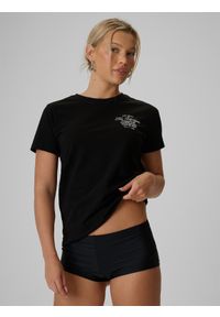 4f - 4F T-shirt regular z nadrukiem damski - czarny L. Okazja: na co dzień. Kolor: czarny. Materiał: jeans, dresówka, bawełna, dzianina. Wzór: nadruk. Styl: casual, klasyczny #1