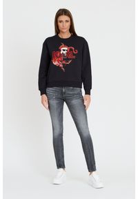 Karl Lagerfeld - KARL LAGERFELD Czarna damska bluza ikonik lny, Rozmiar XS. Kolor: czarny. Materiał: len. Wzór: haft #2