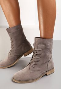 Renee - Szare Botki Phoebima. Wysokość cholewki: za kostkę. Nosek buta: okrągły. Zapięcie: sznurówki. Kolor: szary. Materiał: jeans, zamsz. Szerokość cholewki: normalna. Obcas: na obcasie. Styl: klasyczny. Wysokość obcasa: niski #1