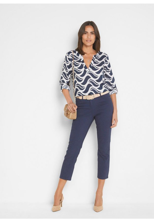 bonprix - Spodnie ze stretchem 7/8. Kolor: niebieski. Materiał: materiał