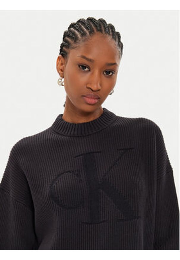 Calvin Klein Jeans Sweter Logo Intarsia J20J223615 Czarny Relaxed Fit. Kolor: czarny. Materiał: bawełna