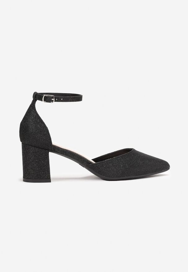 Born2be - Czarne Eleganckie Czółenka na Słupku z Brokatem i Sprzączką Evadora. Zapięcie: sprzączka. Kolor: czarny. Obcas: na słupku. Styl: elegancki