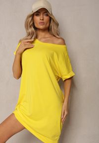 Renee - Żółta T-shirtowa Sukienka Pudełkowa z Elastycznej Bawełny Ellensa. Kolor: żółty. Materiał: bawełna. Styl: wakacyjny. Długość: mini