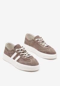 Born2be - Brązowe Skórzane Sneakersy Typu Klasyczne Tenisówki na Grubej Podeszwie Eleavine. Okazja: na co dzień, do pracy, na spacer. Kolor: brązowy. Materiał: skóra. Sport: turystyka piesza #4