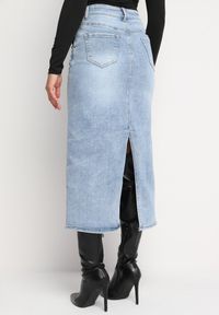 Born2be - Jasnoniebieska Spódnica Jeansowa z Ozdobnymi Nitami i Wysokim Stanem Nellahope. Stan: podwyższony. Kolor: niebieski. Materiał: jeans. Wzór: aplikacja. Styl: klasyczny #5