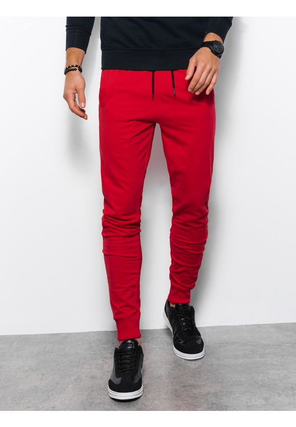 Ombre Clothing - Spodnie męskie dresowe joggery - czerwone V5. Kolor: czerwony. Materiał: dresówka