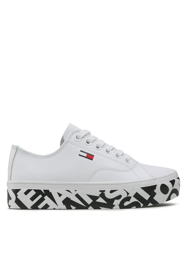 Tommy Jeans Sneakersy Cupsole Print Logo EN0EN02064 Biały. Kolor: biały. Materiał: skóra. Wzór: nadruk