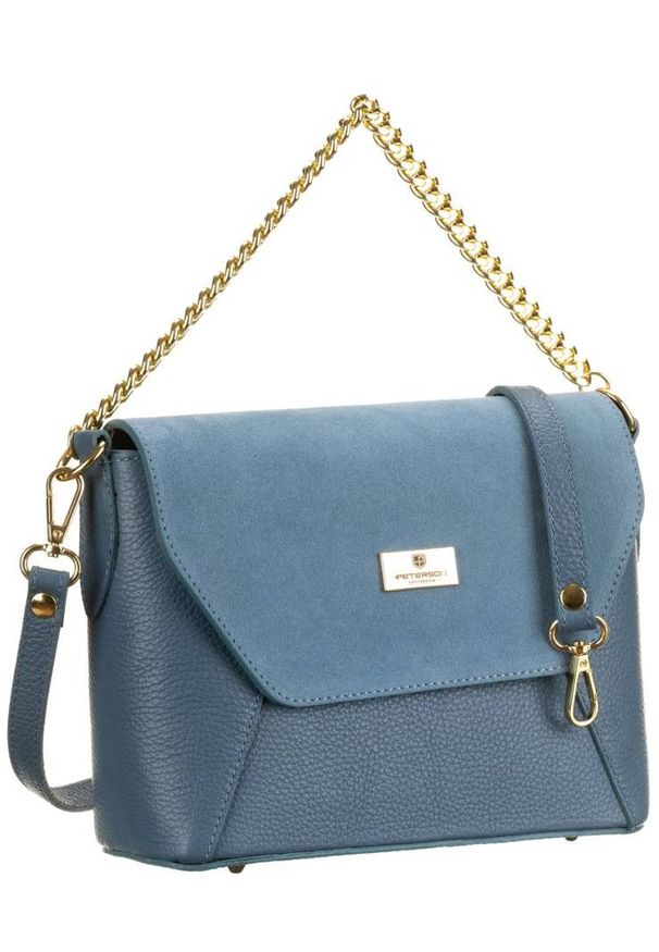 Listonoszka niebieska Peterson PTN TWP-004 BLUE. Kolor: niebieski. Materiał: skórzane. Styl: elegancki. Rodzaj torebki: na ramię
