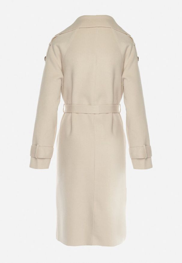 Born2be - Jasnobeżowy Dwurzędowy Płaszcz z Paskiem Haleri. Kolor: beżowy. Materiał: materiał. Wzór: paski. Styl: elegancki