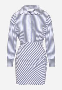 Born2be - Niebieska Koszulowa Sukienka w Paski o Dopasowanym Kroju Meveira. Okazja: na imprezę. Typ kołnierza: kołnierzyk klasyczny. Kolor: niebieski. Długość rękawa: długi rękaw. Wzór: paski. Typ sukienki: koszulowe. Styl: klasyczny #5