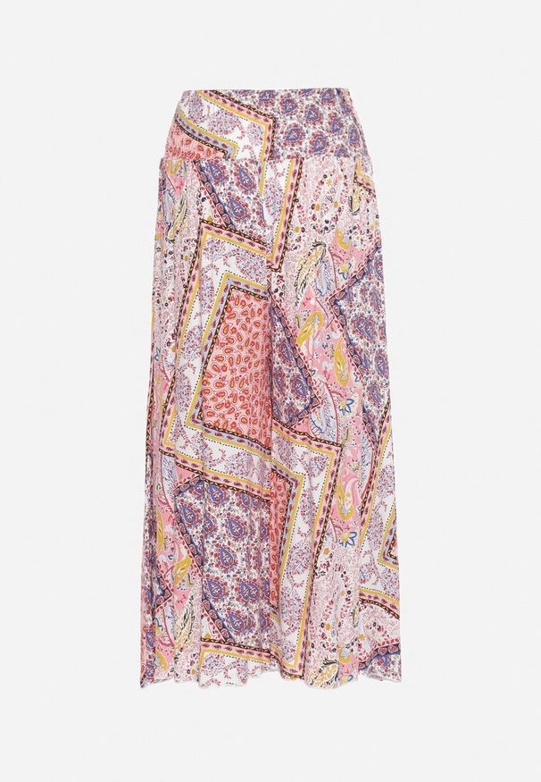 Born2be - Różowo-Beżowe Spodnie z Wiskozy o Fasonie Szerokich Kulotów w Stylu Boho Kizina. Kolor: różowy. Materiał: wiskoza. Sezon: lato, wiosna. Styl: boho