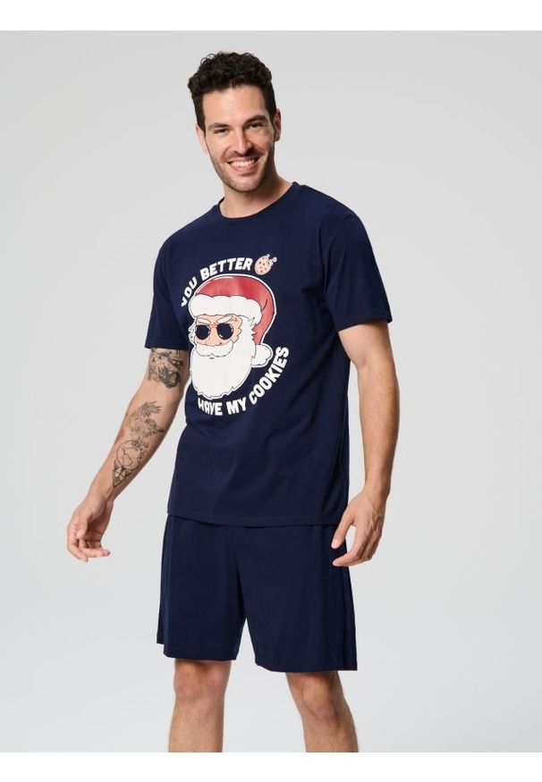 Sinsay - Piżama dwuczęściowa - granatowy. Kolor: niebieski. Materiał: bawełna. Długość: krótkie