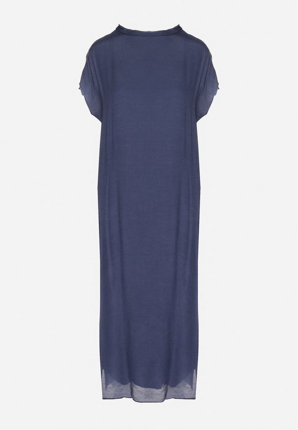Born2be - Niebieska Sukienka Pudełkowa Ozdobiona Wiązaniem Napelira. Okazja: na co dzień. Kolor: niebieski. Materiał: jeans. Wzór: aplikacja. Styl: klasyczny, elegancki, casual