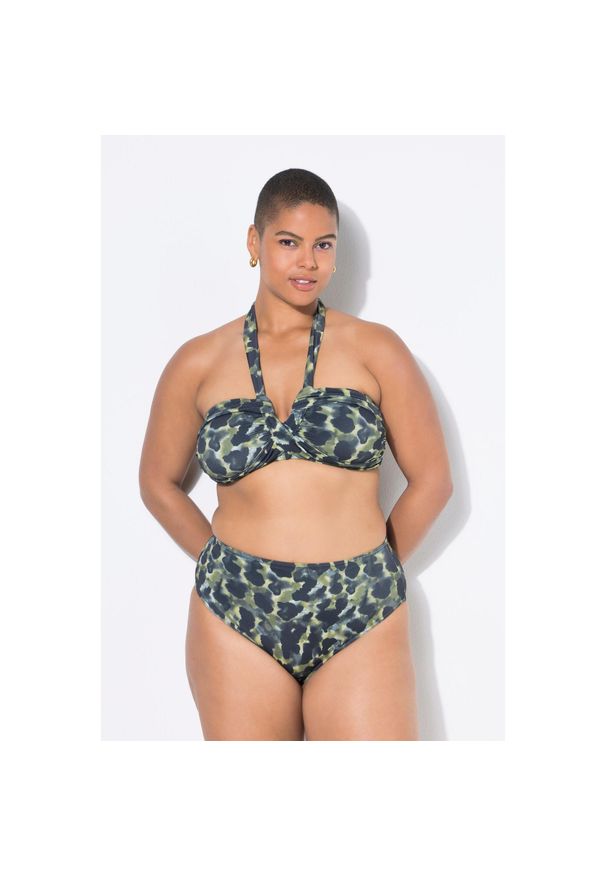 ULLA POPKEN - Damskie Figi od bikini wysoki stan moro. Stan: podwyższony. Kolekcja: plus size. Kolor: zielony, wielokolorowy, żółty. Materiał: elastan, poliamid, materiał. Wzór: moro