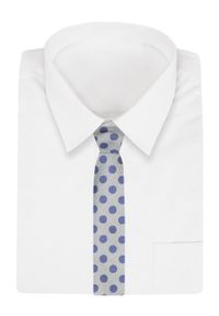 Alties - Krawat - ALTIES - Stalowy w Niebieskie Grochy. Kolor: niebieski. Materiał: tkanina. Wzór: grochy. Styl: elegancki, wizytowy