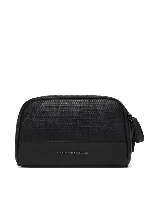 TOMMY HILFIGER - Tommy Hilfiger Kosmetyczka Metal Logo Woven Washbag AM0AM14098 Czarny. Kolor: czarny. Materiał: skóra