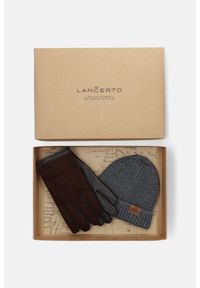 Lancerto - Zestaw Czapka Plus Rękawiczki. Materiał: skóra, tkanina, wełna #1