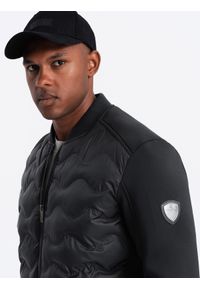 Ombre Clothing - Męska kurtka bomberka z pikowanym wzorem – czarna V1 OM-JALP-0141 - XXL. Typ kołnierza: kołnierzyk stójkowy. Kolor: czarny. Materiał: syntetyk, poliester, materiał. Wzór: aplikacja, nadruk. Styl: sportowy, elegancki #7