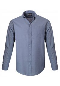 Lekka, Lniano Bawełniana Koszula Męska - Pako Jeans - Niebieska, Prosty Krój. Okazja: na co dzień. Typ kołnierza: button down. Kolor: niebieski. Materiał: bawełna, len. Styl: casual #5