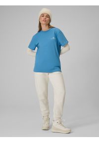 4f - 4F T-shirt loose z nadrukiem damski - granatowy L. Okazja: na co dzień, do domu. Kolor: niebieski. Materiał: skóra, dzianina, bawełna, materiał. Wzór: nadruk. Styl: casual #2