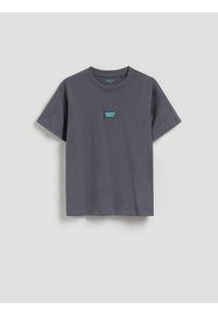 Reserved - Bawełniany t-shirt - ciemnoszary. Kolor: szary. Materiał: bawełna
