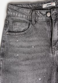 Born2be - Szare Szerokie Jeansy z Wysokim Stanem Zdobione Błyszczącymi Drobinami Isabela. Okazja: na co dzień. Stan: podwyższony. Kolor: szary. Wzór: aplikacja. Styl: klasyczny, casual, elegancki #6