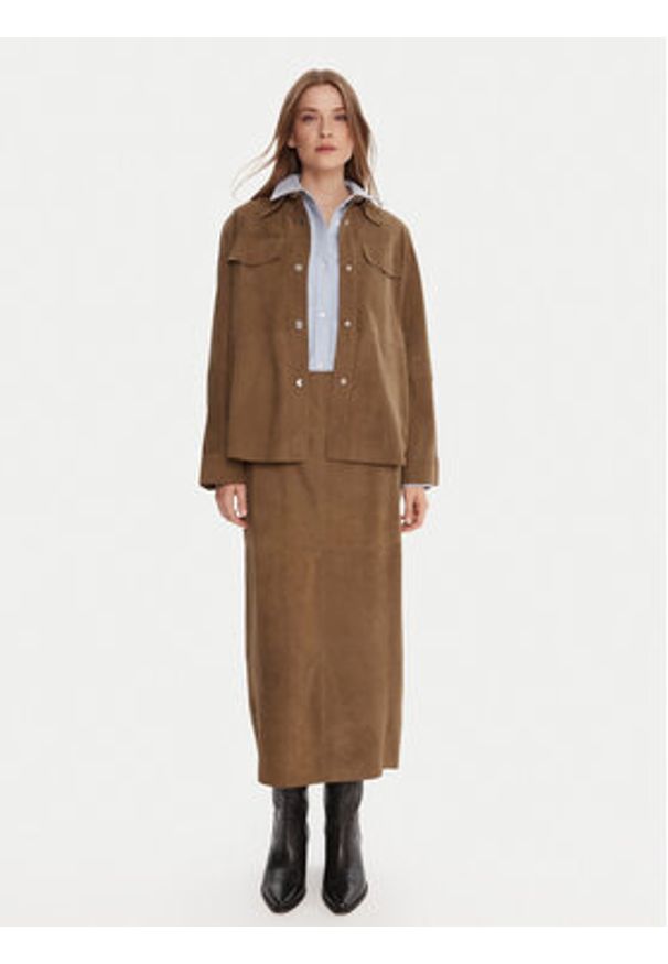 MAX&Co. Kurtka skórzana Stallo 2526446011200 Brązowy Loose Fit. Kolor: brązowy. Materiał: skóra