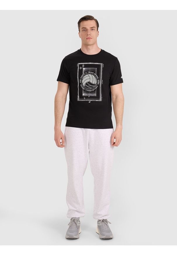 4f - 4F T-shirt regular z nadrukiem siatkarskim męski - czarny S. Okazja: do domu, na co dzień. Kolor: czarny. Materiał: jersey, materiał, bawełna. Wzór: nadruk. Styl: casual, sportowy, klasyczny